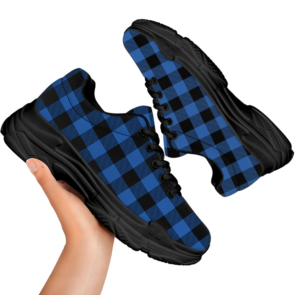 Blue And Black Buffalo Plaid Print Black Chunky Shoes