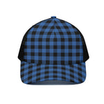 Blue And Black Buffalo Plaid Print Black Mesh Trucker Cap