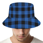 Blue And Black Buffalo Plaid Print Bucket Hat
