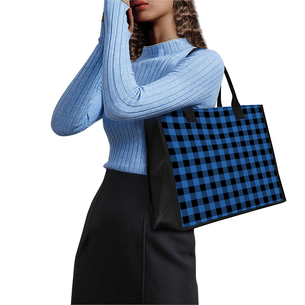 Blue And Black Buffalo Plaid Print Canvas Tote Bag