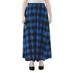 Blue And Black Buffalo Plaid Print Chiffon Maxi Skirt
