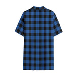 Blue And Black Buffalo Plaid Print Cotton Hawaiian Shirt