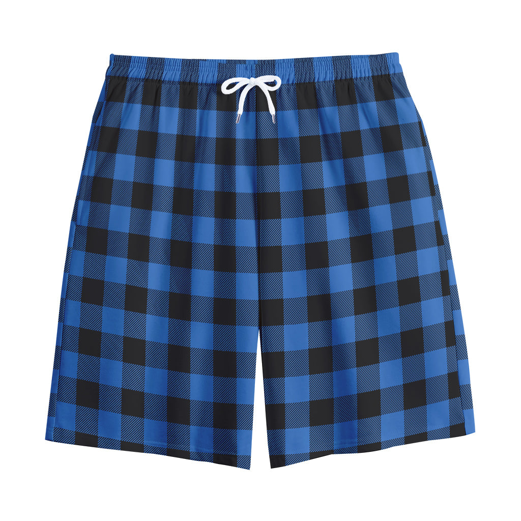 Blue And Black Buffalo Plaid Print Cotton Shorts