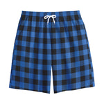 Blue And Black Buffalo Plaid Print Cotton Shorts