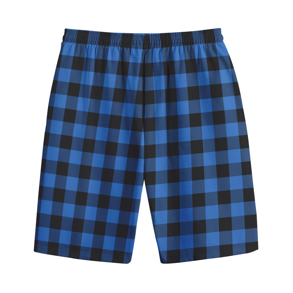 Blue And Black Buffalo Plaid Print Cotton Shorts