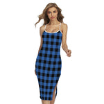 Blue And Black Buffalo Plaid Print Cross Back Cami Dress