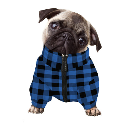 Blue And Black Buffalo Plaid Print Dog Zip Up Jacket