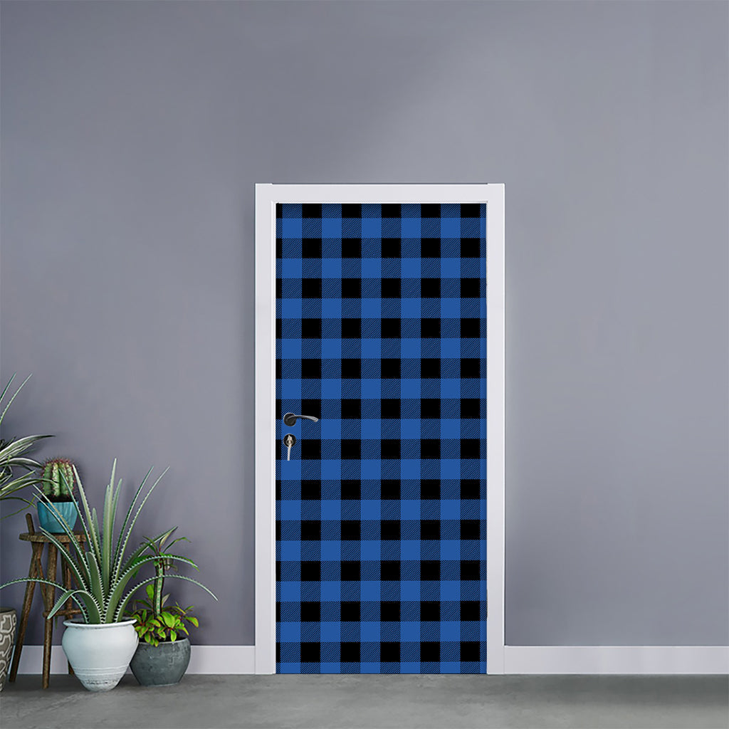 Blue And Black Buffalo Plaid Print Door Sticker