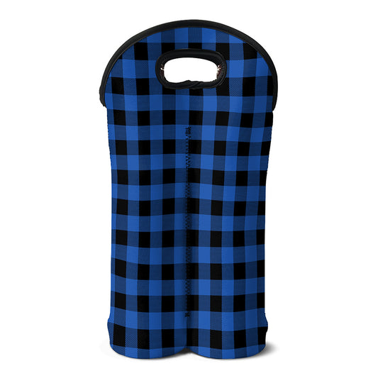 Blue And Black Buffalo Plaid Print Double Neoprene Wine Tote
