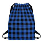 Blue And Black Buffalo Plaid Print Drawstring Backpack