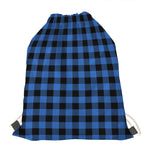 Blue And Black Buffalo Plaid Print Drawstring Bag