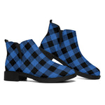 Blue And Black Buffalo Plaid Print Flat Ankle Boots