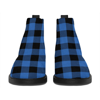 Blue And Black Buffalo Plaid Print Flat Ankle Boots