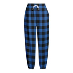 Blue And Black Buffalo Plaid Print Fleece Lined Knit Pants