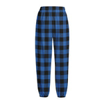 Blue And Black Buffalo Plaid Print Fleece Lined Knit Pants