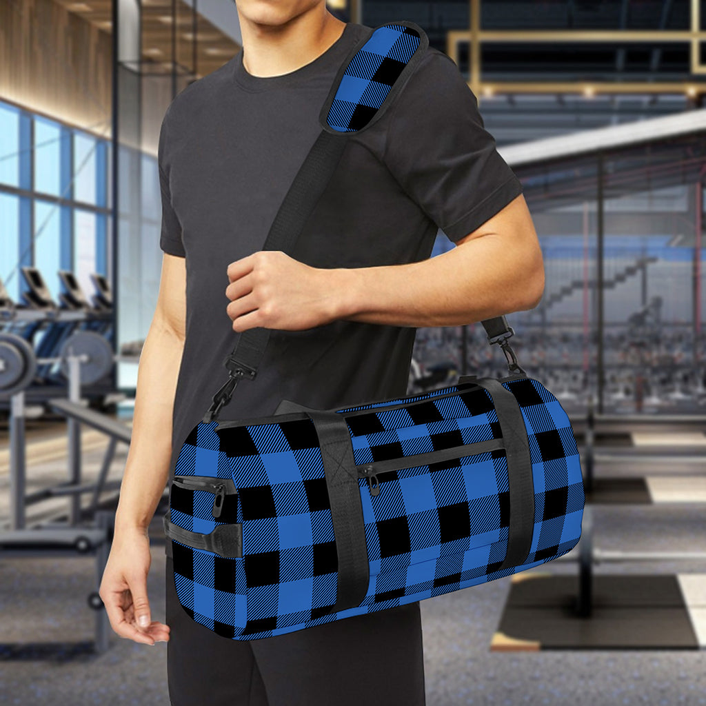 Blue And Black Buffalo Plaid Print Gym Bag