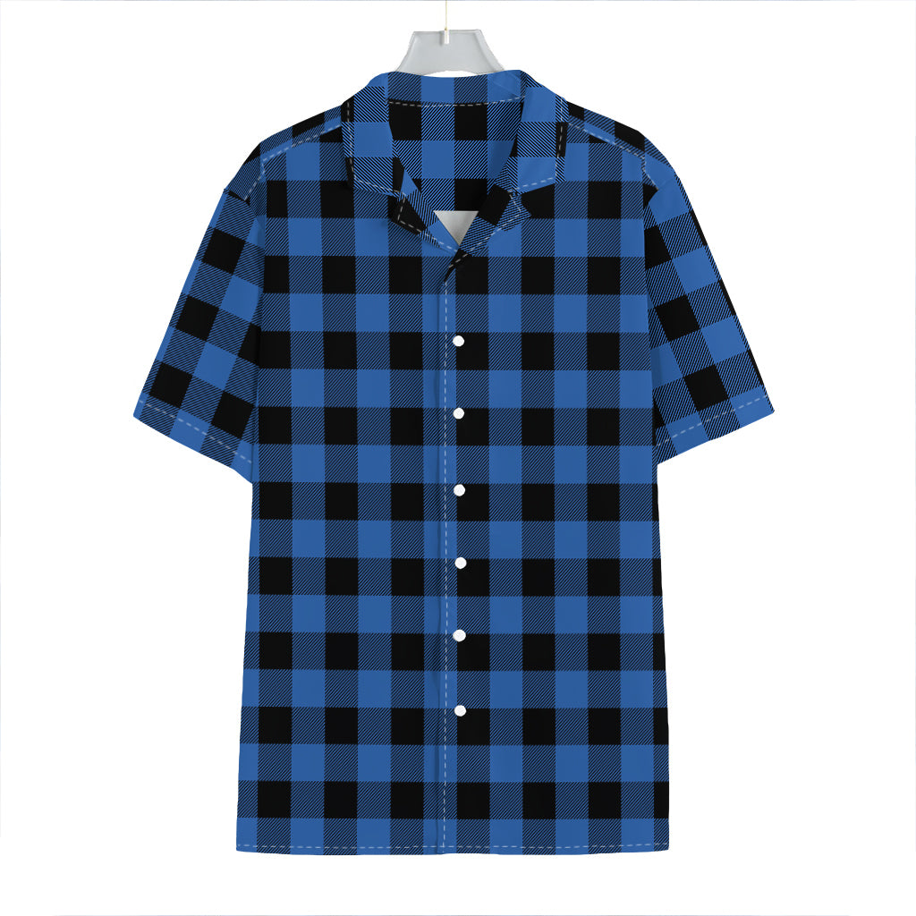 Blue And Black Buffalo Plaid Print Hawaiian Shirt