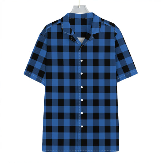 Blue And Black Buffalo Plaid Print Hawaiian Shirt
