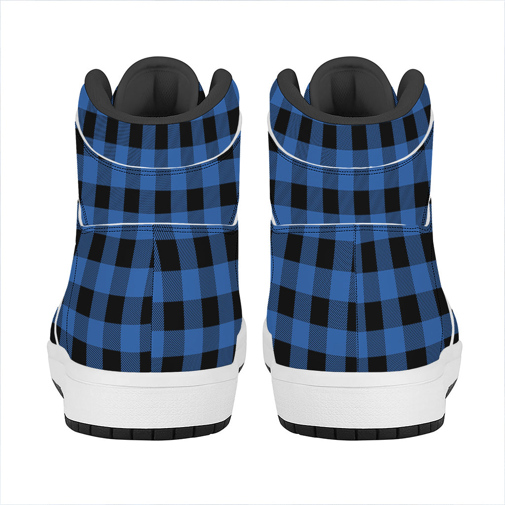 Blue And Black Buffalo Plaid Print High Top Leather Sneakers