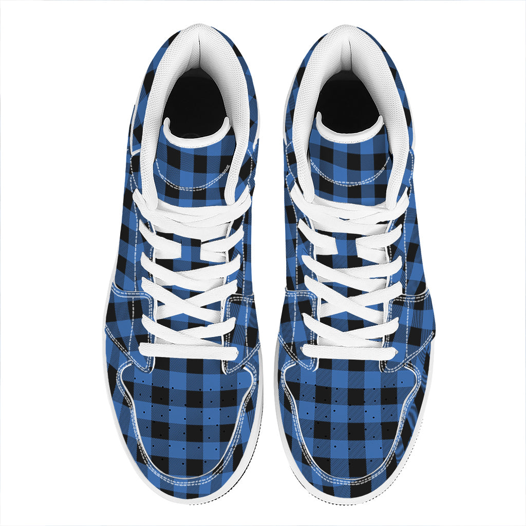 Blue And Black Buffalo Plaid Print High Top Leather Sneakers