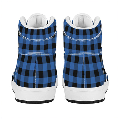 Blue And Black Buffalo Plaid Print High Top Leather Sneakers