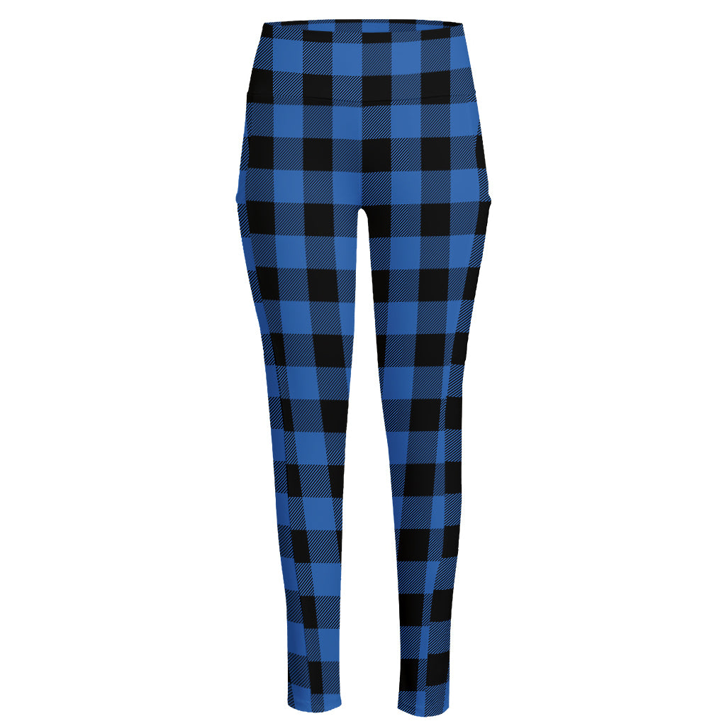 Blue And Black Buffalo Plaid Print High-Waisted Pocket Leggings
