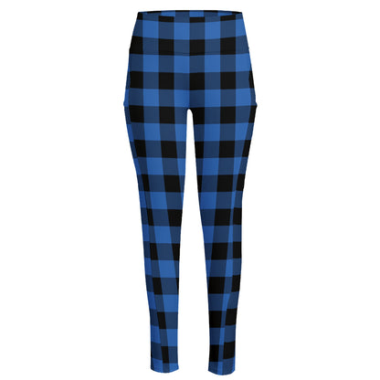 Blue And Black Buffalo Plaid Print High-Waisted Pocket Leggings