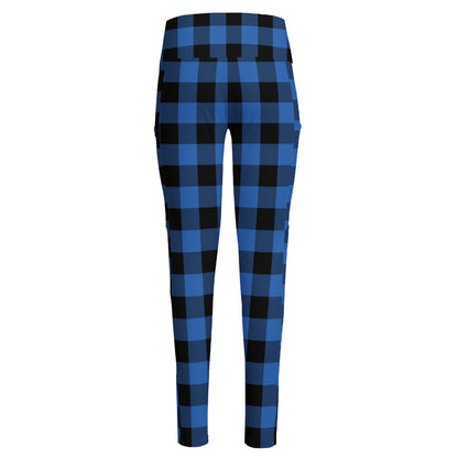 Blue And Black Buffalo Plaid Print High-Waisted Pocket Leggings
