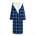 Blue And Black Buffalo Plaid Print Hooded Bathrobe