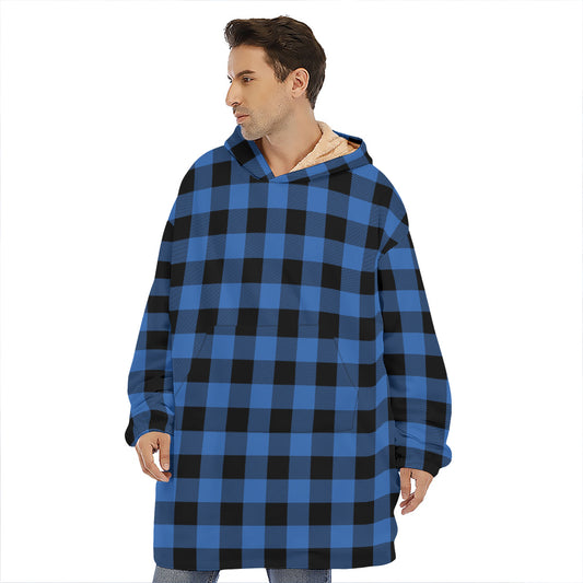 Blue And Black Buffalo Plaid Print Hoodie Blanket