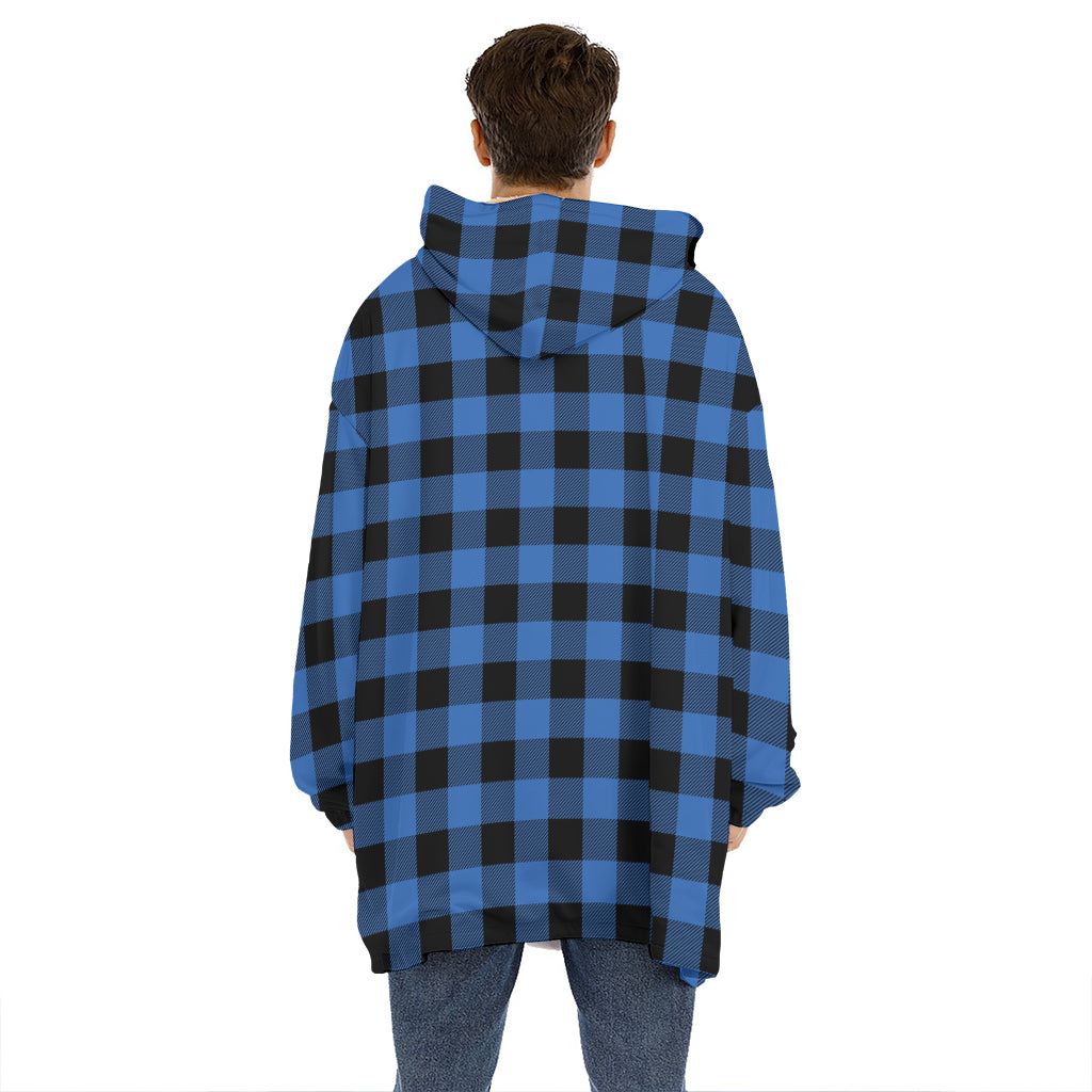 Blue And Black Buffalo Plaid Print Hoodie Blanket
