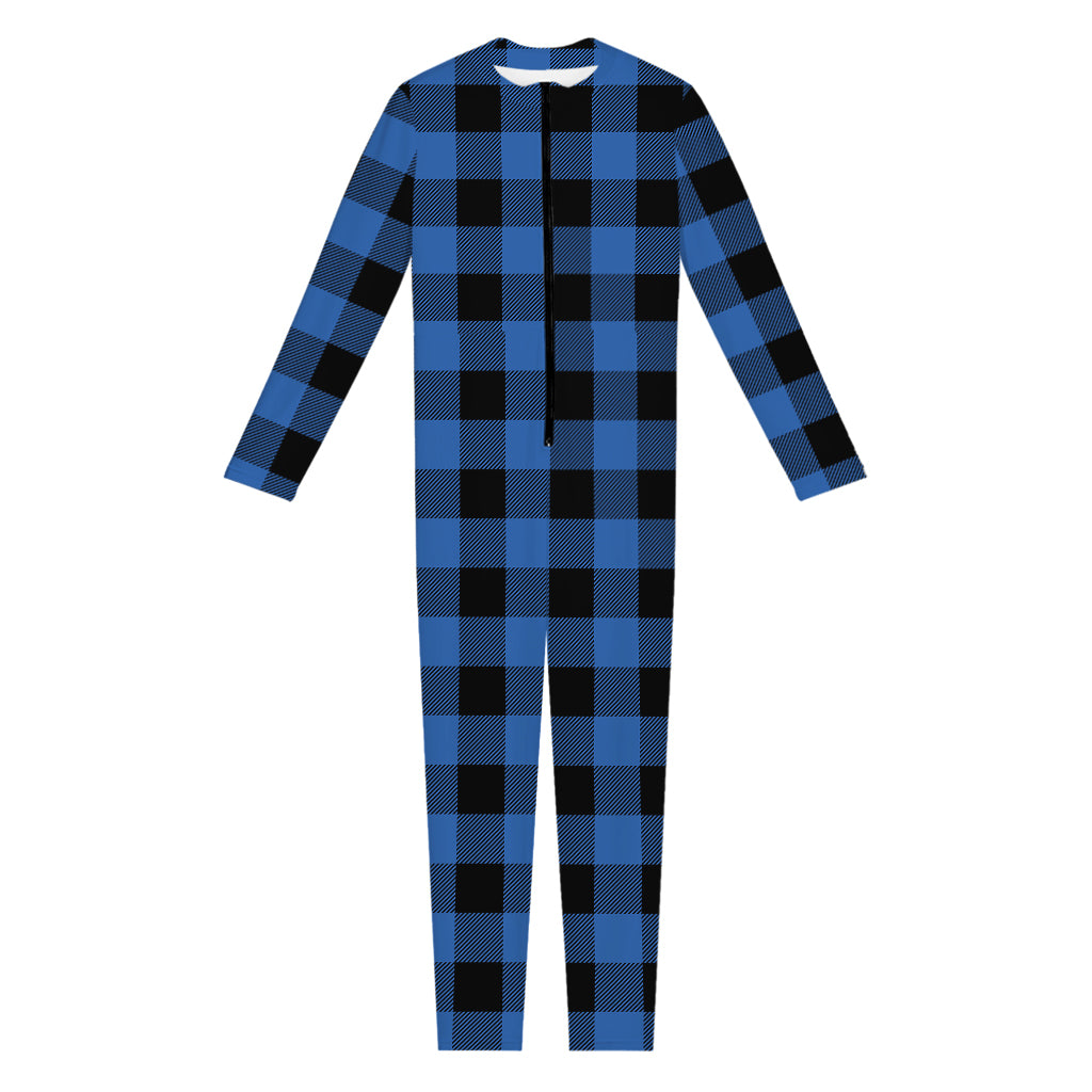 Blue And Black Buffalo Plaid Print Jumpsuit