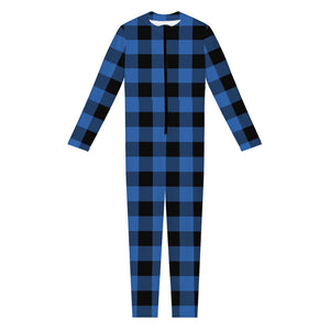 Blue And Black Buffalo Plaid Print Jumpsuit