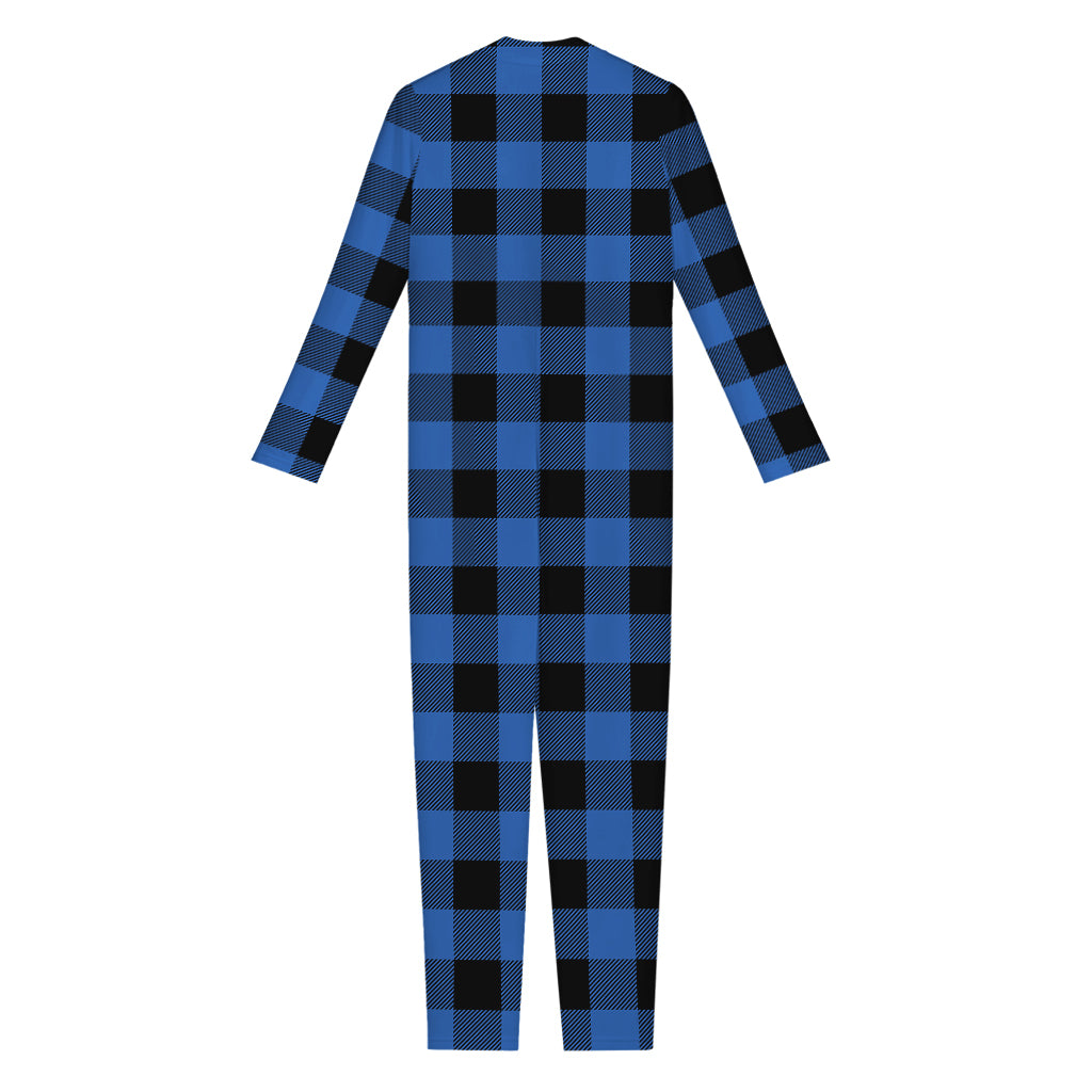 Blue And Black Buffalo Plaid Print Jumpsuit