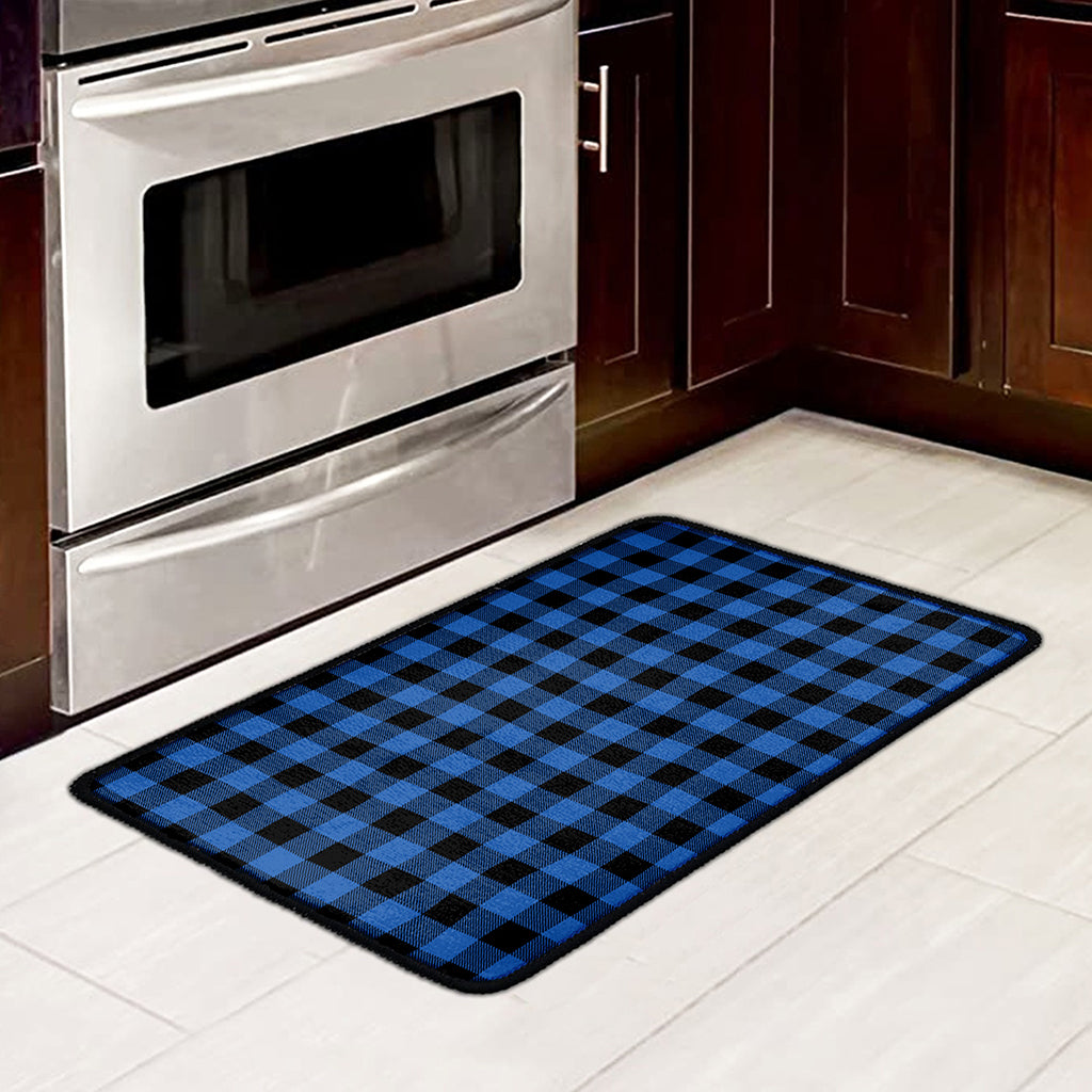 Blue And Black Buffalo Plaid Print Kitchen Mat