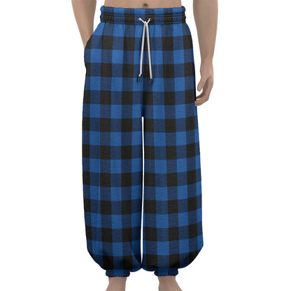 Blue And Black Buffalo Plaid Print Lantern Pants