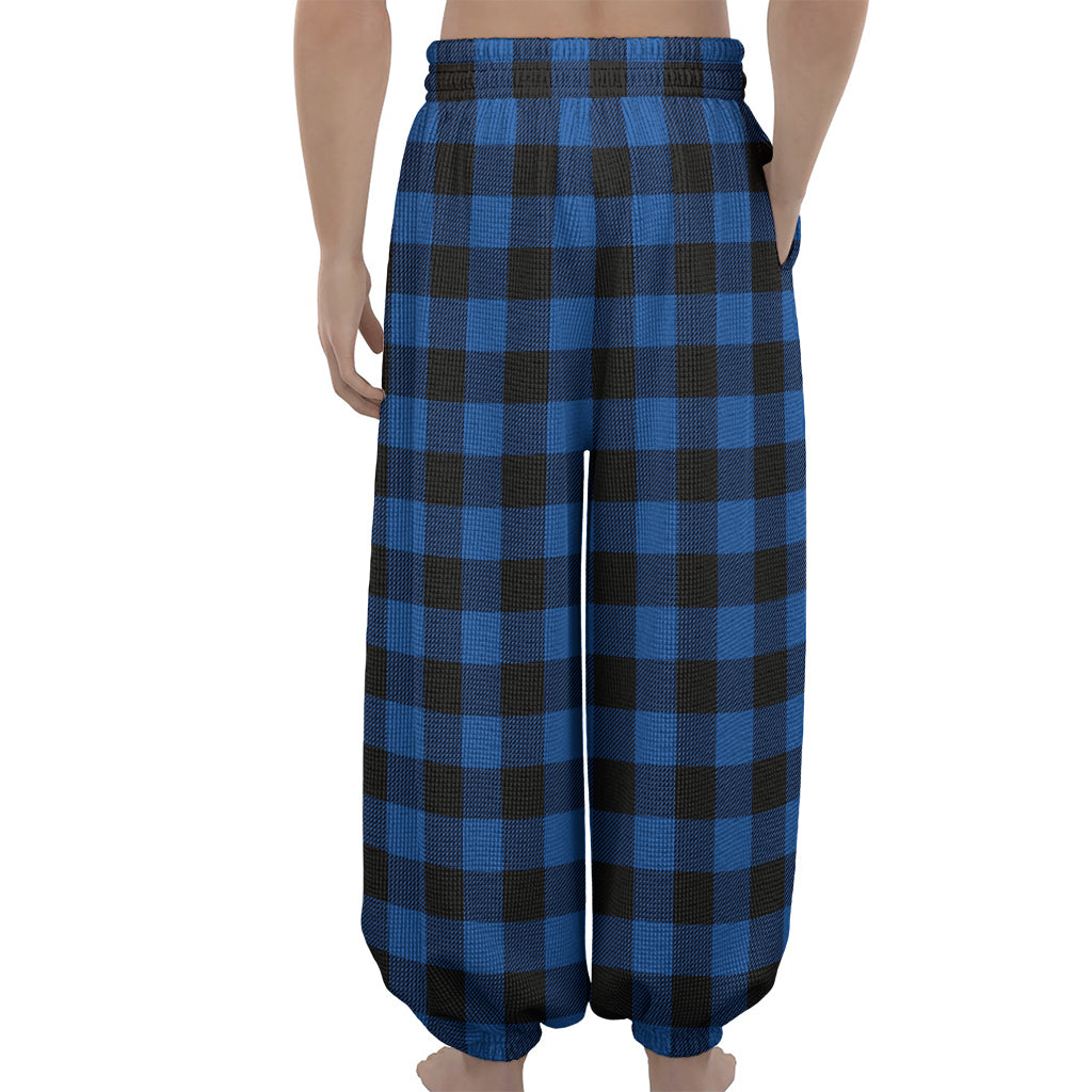 Blue And Black Buffalo Plaid Print Lantern Pants