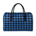 Blue And Black Buffalo Plaid Print Leather Duffel Bag
