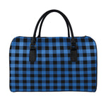 Blue And Black Buffalo Plaid Print Leather Duffle Bag