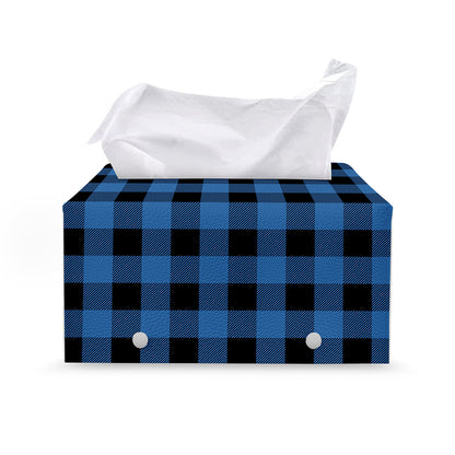 Blue And Black Buffalo Plaid Print Leather Tissue Box Cover