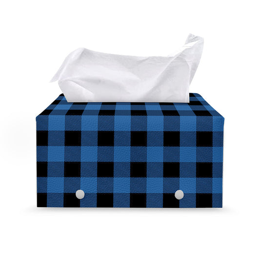 Blue And Black Buffalo Plaid Print Leather Tissue Box Cover