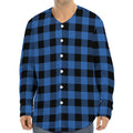 Blue And Black Buffalo Plaid Print Long Sleeve Baseball Jersey