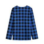 Blue And Black Buffalo Plaid Print Long Sleeve Short Coat