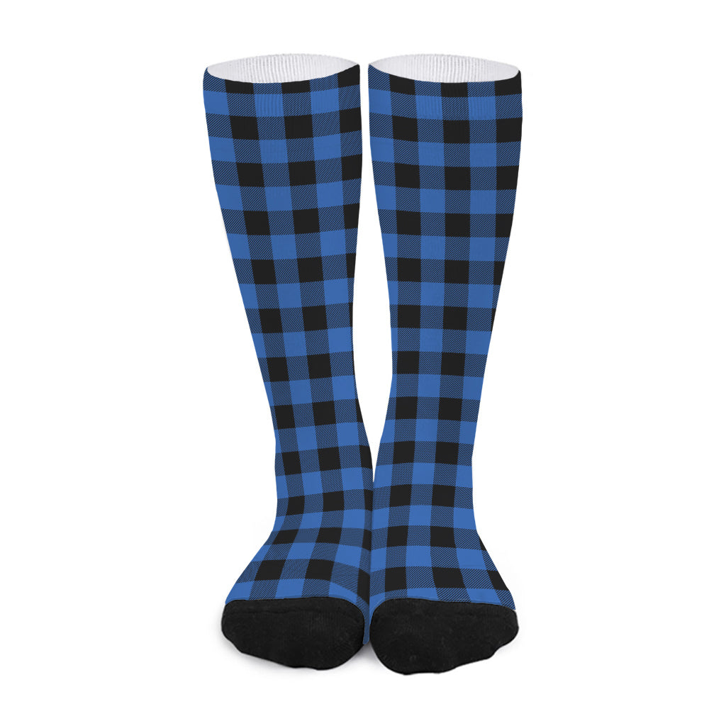 Blue And Black Buffalo Plaid Print Long Socks