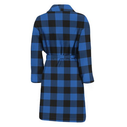 Blue And Black Buffalo Plaid Print Men's Bathrobe