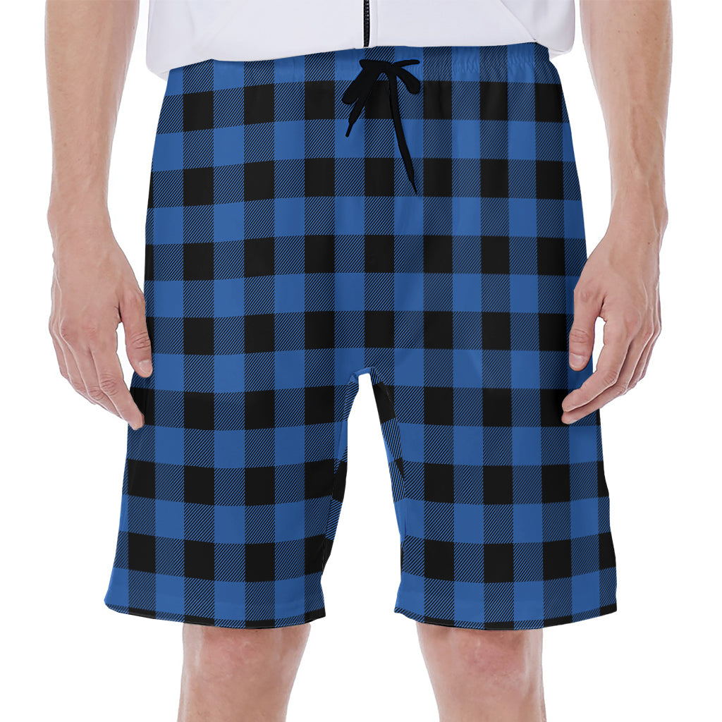 Blue And Black Buffalo Plaid Print Men's Beach Shorts