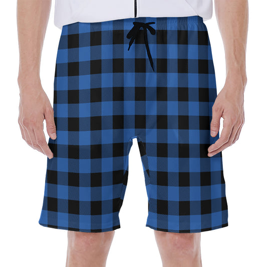 Blue And Black Buffalo Plaid Print Men's Beach Shorts