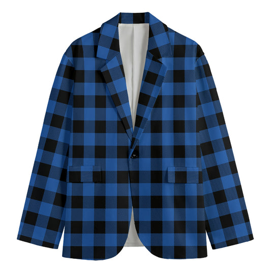 Blue And Black Buffalo Plaid Print Men's Blazer