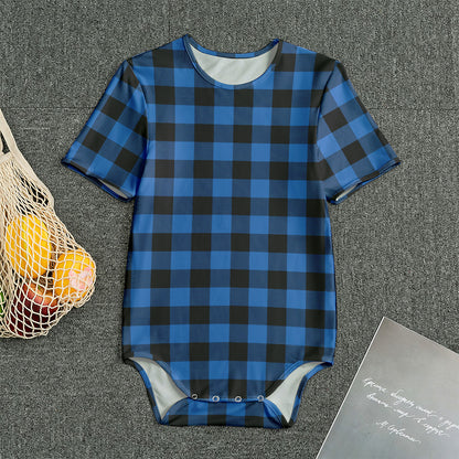 Blue And Black Buffalo Plaid Print Men's Bodysuit