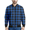 Blue And Black Buffalo Plaid Print Men's Bomber Jacket